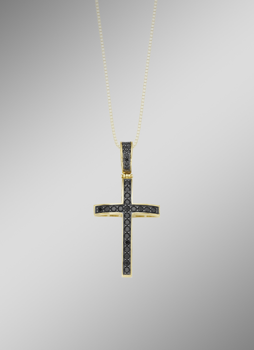 Anhänger - Kreuz-Anhänger mit schwarzen Zirkonia, in Farbe  Ansicht 1