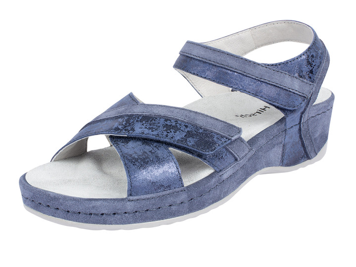 Sandaletten & Pantoletten - Klett-Sandalette mit Keilabsatz, in Größe 036 bis 042, in Farbe BLAU Ansicht 1