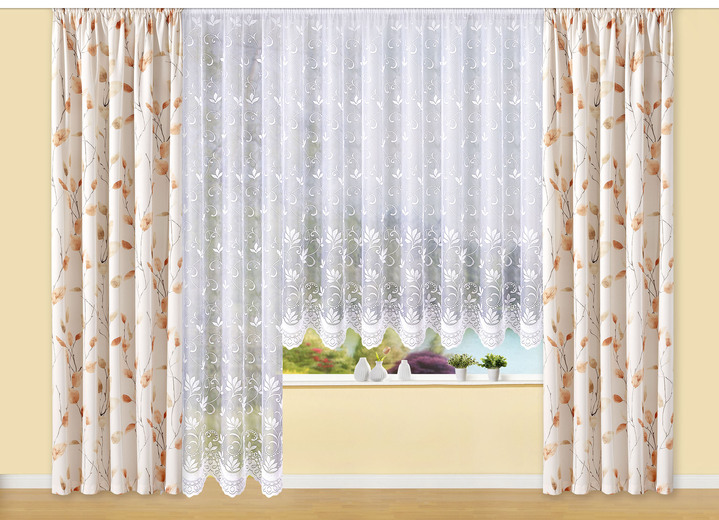 Klassisch - Übergardine mit Blättermotiv Ansicht 2 Klassisch - Übergardine mit Blättermotiv, in Größe 358 (H145xB140 cm) bis 456 (H245xB140 cm), in Farbe TERRA Ansicht 2