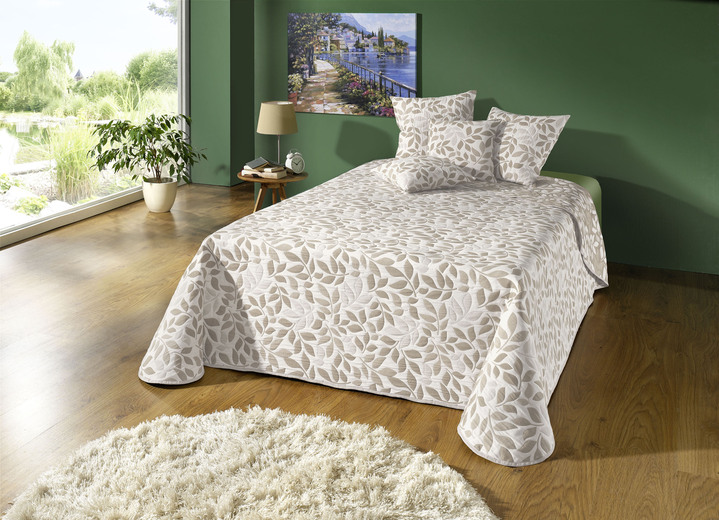Tagesdecken - Hochwertige Tagesdecke mit Bandeinfassung, in Größe 873 (Einzelbett, 135x210 cm) bis 924 (2 Kissenbezüge, 50x 50 cm), in Farbe NATUR Ansicht 1