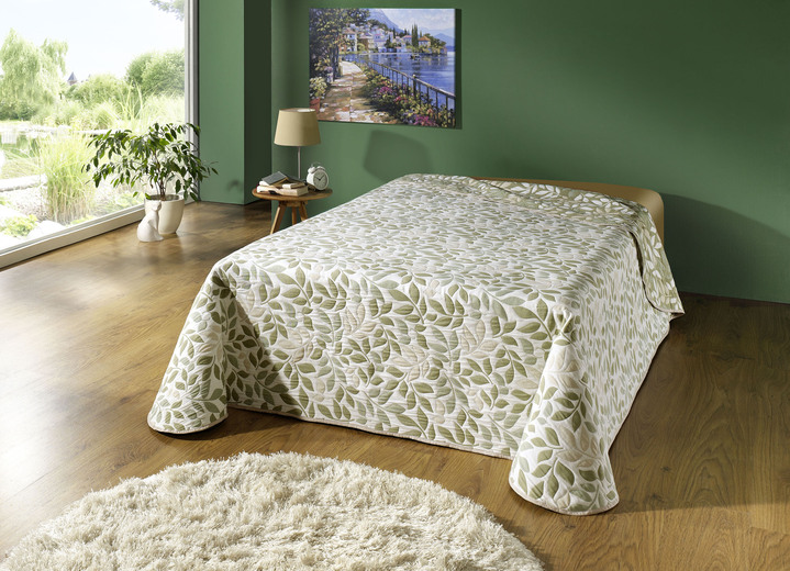 Tagesdecken - Hochwertige Tagesdecke mit Bandeinfassung, in Größe 873 (Einzelbett, 135x210 cm) bis 924 (2 Kissenbezüge, 50x 50 cm), in Farbe GRÜN Ansicht 1