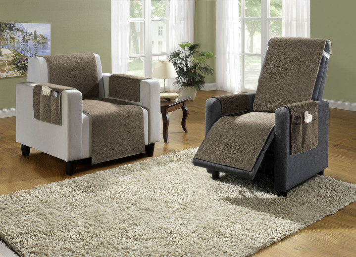 Sessel- & Sofaüberwürfe - 2-in-1 Wohnaccessoires mit wohlig warmem Flor, in Größe 101 (Sesselschoner, 50x140 cm) bis 907 (Rückenstützkissen gefüllt, 22x 55 cm), in Farbe BRAUN Ansicht 1