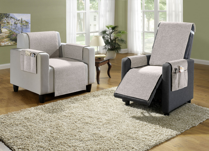 Sessel- & Sofaüberwürfe - 2-in-1 Wohnaccessoires mit wohlig warmem Flor, in Größe 101 (Sesselschoner, 50x140 cm) bis 907 (Rückenstützkissen gefüllt, 22x 55 cm), in Farbe CREME Ansicht 1