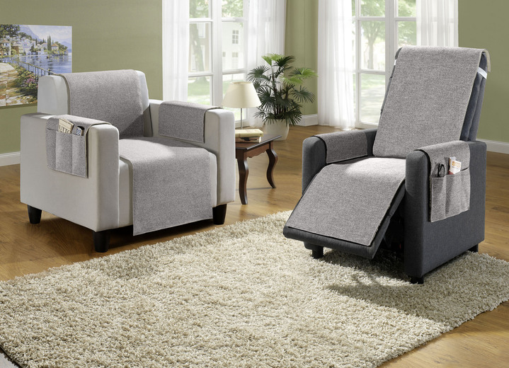 Sessel- & Sofaüberwürfe - 2-in-1 Wohnaccessoires mit wohlig warmem Flor, in Größe 101 (Sesselschoner, 50x140 cm) bis 907 (Rückenstützkissen gefüllt, 22x 55 cm), in Farbe GRAU Ansicht 1