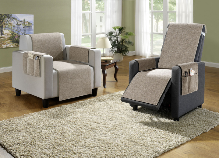 Sessel- & Sofaüberwürfe - 2-in-1 Wohnaccessoires mit wohlig warmem Flor, in Größe 101 (Sesselschoner, 50x140 cm) bis 907 (Rückenstützkissen gefüllt, 22x 55 cm), in Farbe NATUR Ansicht 1