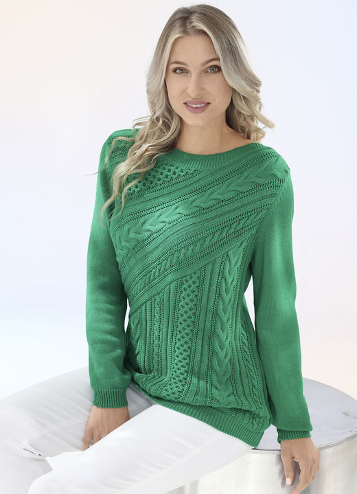 Langarm - Pullover in Strukturmix, in Größe L(44/46) bis XS(32/34), in Farbe GRÜN Ansicht 2