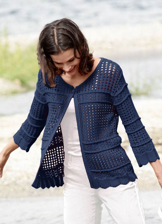 Strickjacken - Strickjacke mit Ajourmuster Strickjacken - Strickjacke mit Ajourmuster, in Größe 036 bis 054, in Farbe DUNKELBLAU