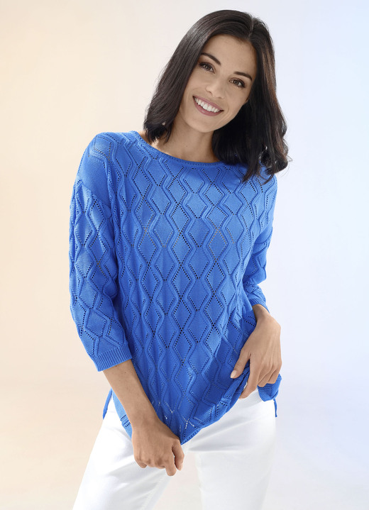 Pullover & Strickmode - Pullover mit Ajour- und Strukturmuster, in Größe 038 bis 054, in Farbe MITTELBLAU Ansicht 1