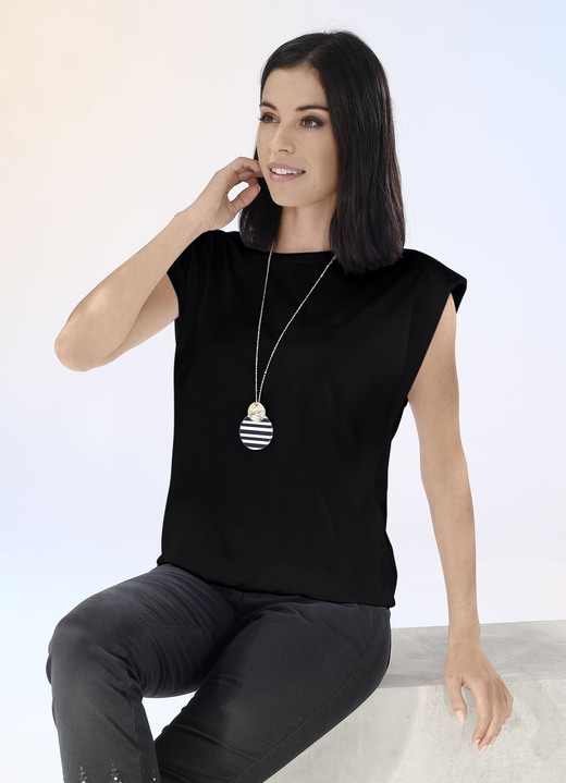- Modisches Shirt mit Polstern in 2 Farben, in Größe 034 bis 038, in Farbe SCHWARZ