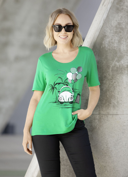 Kurzarm - Shirt mit Flatlock-Naht in 3 Farben , in Größe 036 bis 052, in Farbe GRÜN Ansicht 1