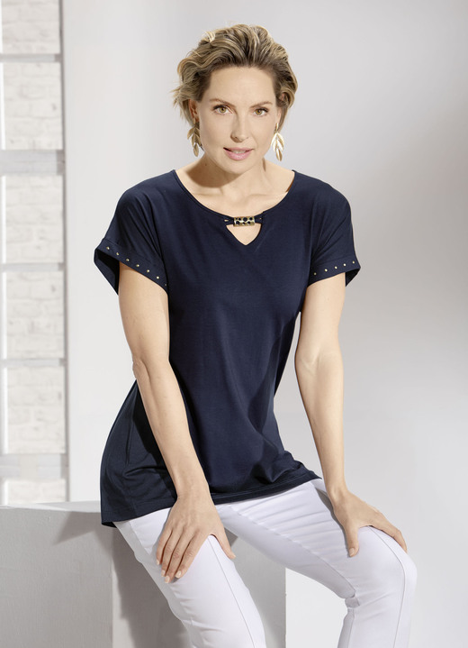 Shirts - Shirt mit V-Schlitz in 3 Farben, in Größe 038 bis 052, in Farbe MARINE