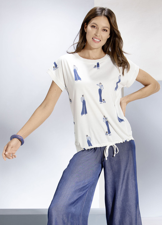 SALE % - Shirt mit leicht abgerundetem längerem Rückteil, in Größe 036 bis 050, in Farbe ECRU-JEANSBLAU