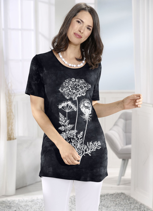 - Longshirt in Batik-Optik , in Größe 040 bis 060, in Farbe SCHWARZ BATIK
