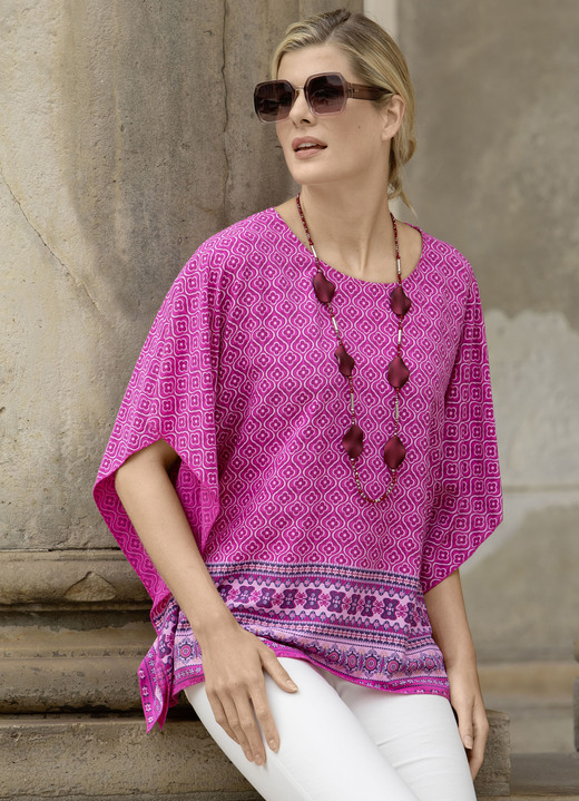 Blusen & Tuniken - Poncho-Tunika mit überschnittenen Ärmeln, in Größe 036 bis 048, in Farbe FUCHSIA-BUNT