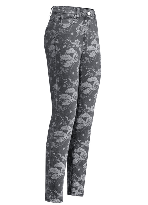 Hosen - Jeans mit floraler Dessinierung, in Größe 017 bis 050, in Farbe ANTHRAZIT-GRAU Ansicht 1