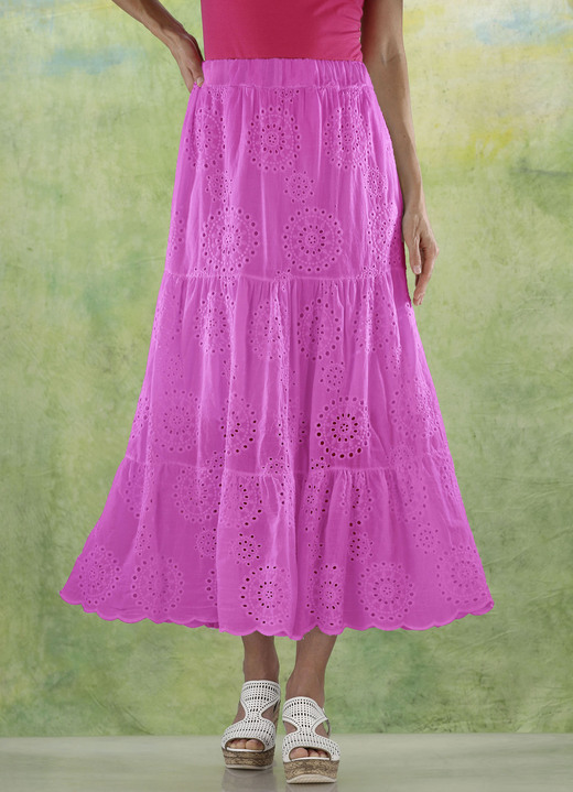 Damenmode - Stufenrock mit schöner Lochstickerei, in Größe 017 bis 050, in Farbe PINK Ansicht 1
