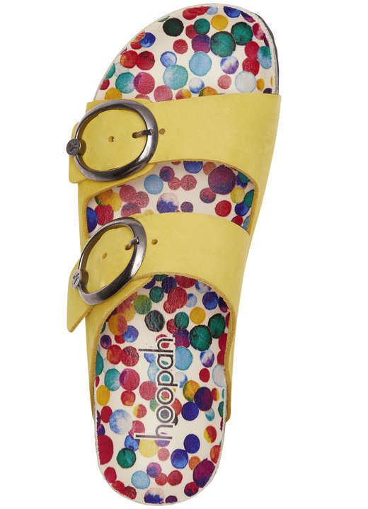Sandaletten & Pantoletten - Andrea Conti Pantolette mit bunt bedrucktem Lederfußbett Ansicht 2 Sandaletten & Pantoletten - Andrea Conti Pantolette mit bunt bedrucktem Lederfußbett, in Größe 036 bis 042, in Farbe GELB Ansicht 2