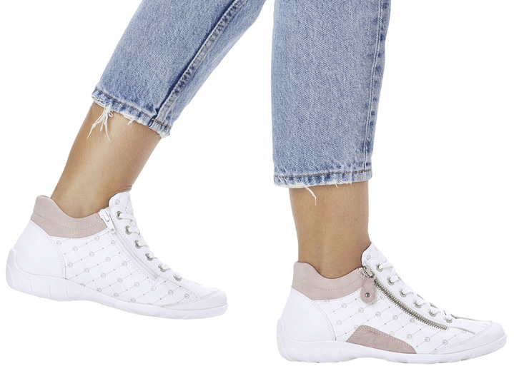 - Remonte Schnür-Bootie aus bedrucktem und metallisch schimmerndem Synthetikmaterial, in Größe 036 bis 042, in Farbe WEISS-PUDERROSÉ Ansicht 6