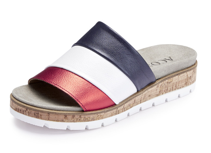 Sandaletten & Pantoletten - ELENA EDEN, bequeme Damen-Pantoletten, Weite G, mit herausnehmbarem Fußbett, in Größe 035 bis 042, in Farbe BLAU-WEISS-ROT Ansicht 1