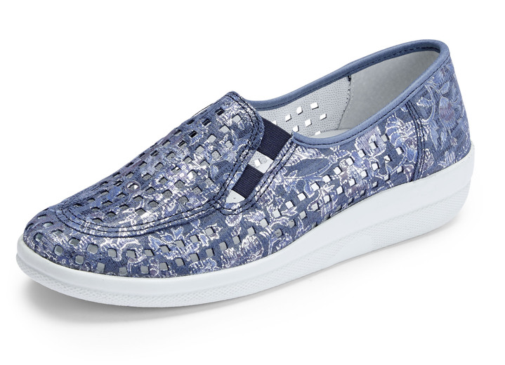Damenmode - ELENA EDEN, sommerliche Damen-Slipper, Weite G, mit herausnehmbarem Fußbett, in Größe 036 bis 042, in Farbe JEANS Ansicht 1
