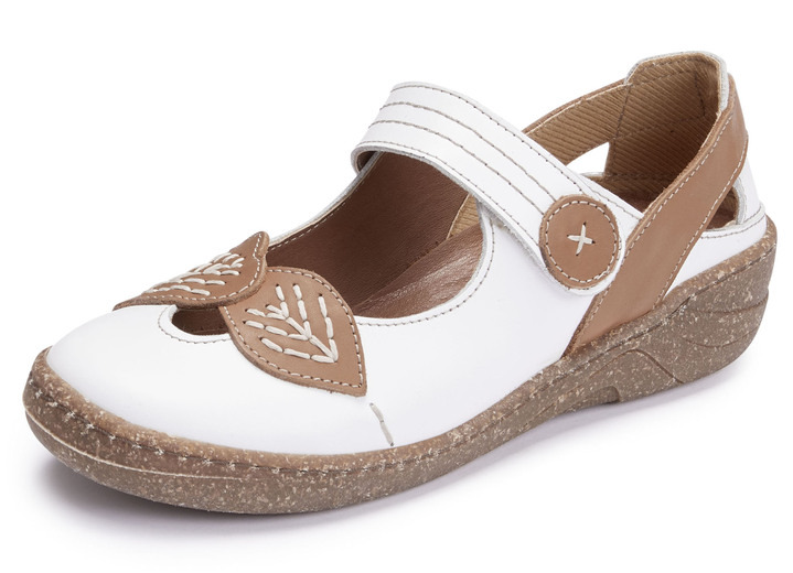 - ELENA EDEN-Slipper mit Zierstickerei, in Größe 036 bis 042, in Farbe WEISS-COGNAC Ansicht 1
