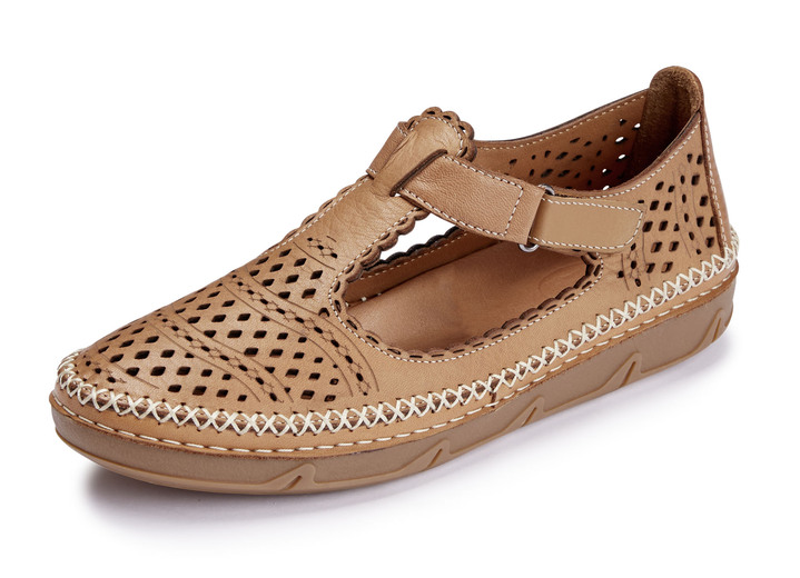 Slipper & Schnürschuhe - ELENA EDEN, sommerliche Damen-Slipper, Weite H, mit Klettverschluss, in Größe 036 bis 043, in Farbe COGNAC Ansicht 1