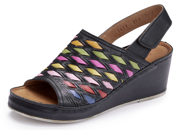 Sandaletten & Pantoletten - Gemini Sandalette mit raffinierten, bunten Flechtdurchzügen, in Größe 036 bis 042, in Farbe SCHWARZ Ansicht 1