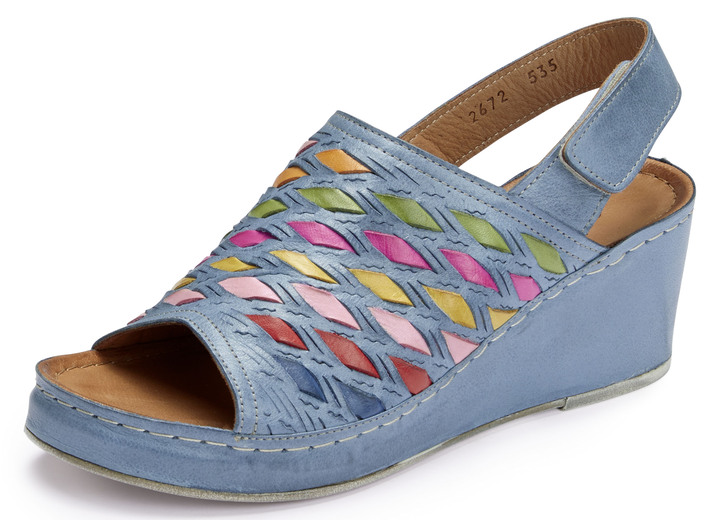 Sandaletten & Pantoletten - Gemini Sandalette mit raffinierten, bunten Flechtdurchzügen, in Größe 036 bis 042, in Farbe JEANS Ansicht 1