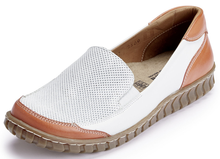 - Gemini Slipper mit seitlich eingesetzten Gummizügen, in Größe 036 bis 042, in Farbe WEISS-ORANGE Ansicht 1