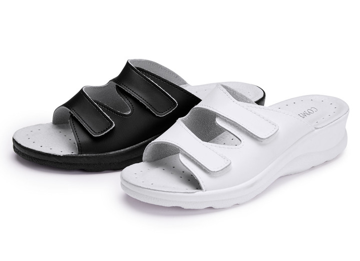 Damenmode - Zweierpack klassische Damen-Pantoletten, Weite H, mit Klettverschluss, in Größe 036 bis 041, in Farbe 1X WEISS, 1X SCHWARZ Ansicht 1