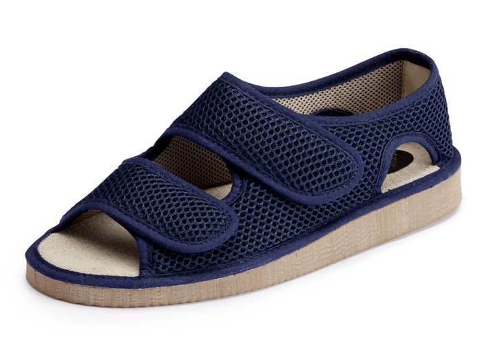 Sandaletten & Pantoletten - Bequeme Damen-Sandalen, Weite H, aus gepolstertem Textilmaterial, in Größe 036 bis 042, in Farbe MARINE Ansicht 1