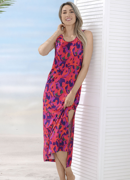 Damenmode - Laurina Kleid mit farbbrillantem Druckdessin, ärmellos, in Größe 036 bis 054, in Farbe ROT-BUNT