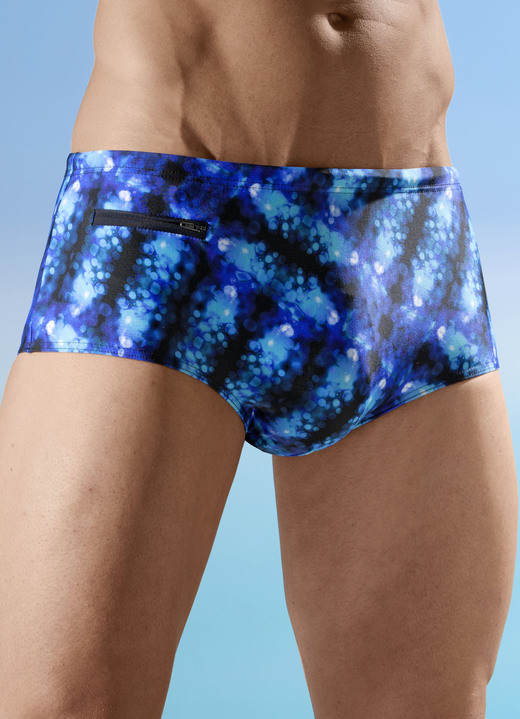 Badehosen - Schwab Badehose in höherer Slipform, allover dessiniert, in Größe 004 bis 010, in Farbe ROYALBLAU-BUNT