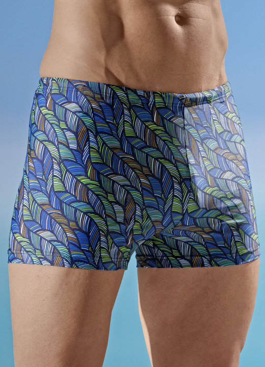 - Schwab Badehose in höherer Kastenform, allover dessiniert, in Größe 005 bis 013, in Farbe MARINE-BUNT