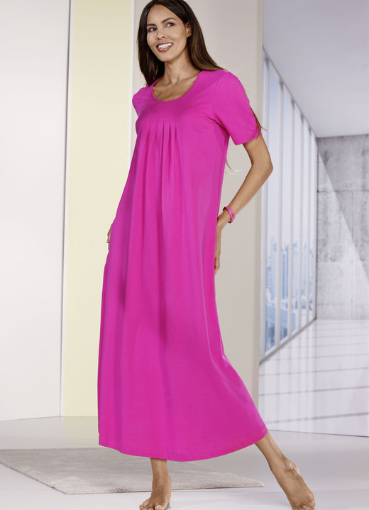 Damenmode - Nachthemd, knöchellang und mit Faltenlegung, in Größe 038 bis 056, in Farbe PINK
