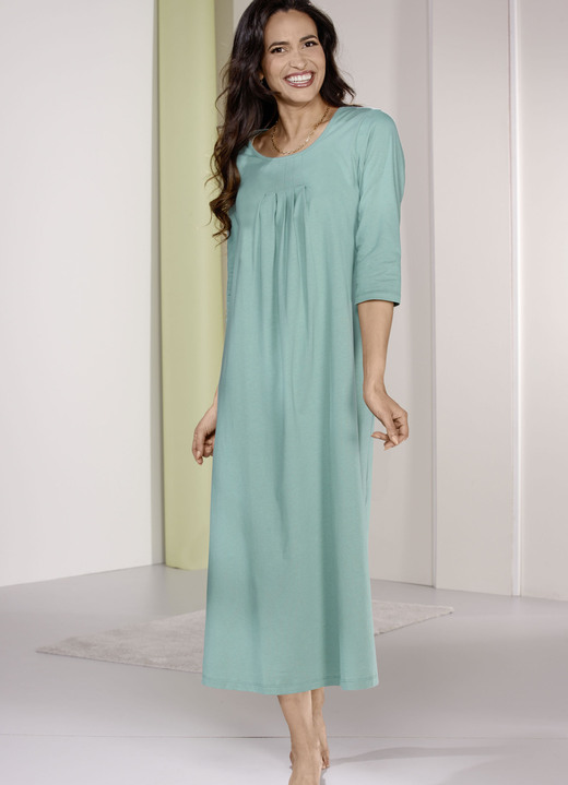 Langarm - Nachthemd mit Faltenlegung und knöchellang, in Größe 036 bis 058, in Farbe MARINE Ansicht 2