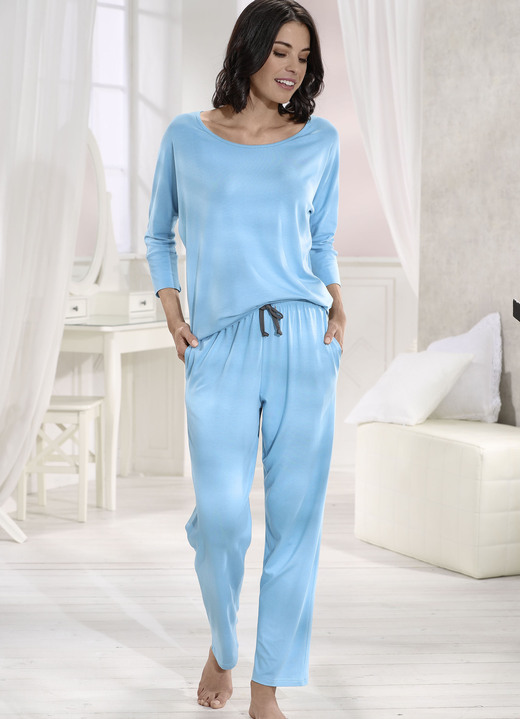 - Hose aus Viskose und Elastan mit Kordelzug und Taschen, in Größe 036 bis 054, in Farbe AQUA Ansicht 1