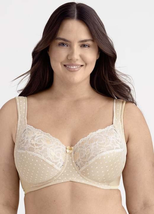 BH mit Spitze - Miss Mary Bügel-BH mit Elastikspitze, in Größe 075 bis 105, in Cup B, in Farbe BEIGE Ansicht 1
