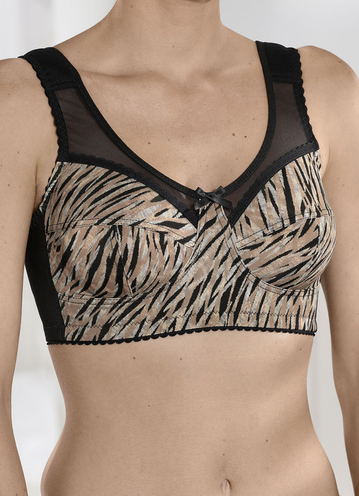 Soft-BH - BH mit Raubtierdessin im Vorderteil , in Größe 075 bis 110, in Cup B, in Farbe SCHWARZ-CAMEL Ansicht 1