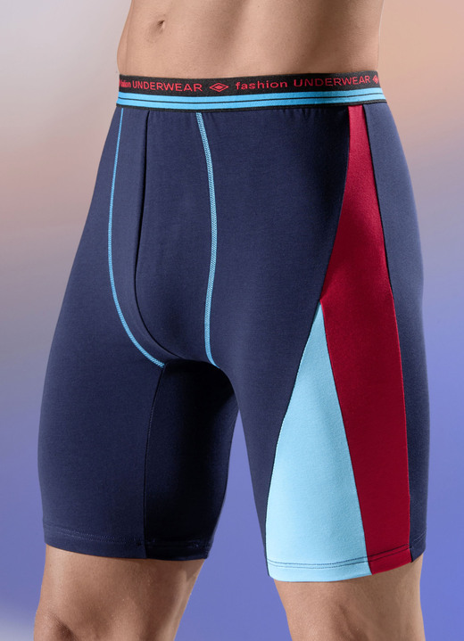 Pants & Boxershorts - Dreierpack Longpants mit Elastikbund, in Größe 004 bis 010, in Farbe 2X MARINE-ROT-TÜRKIS, 1X UNI MARINE