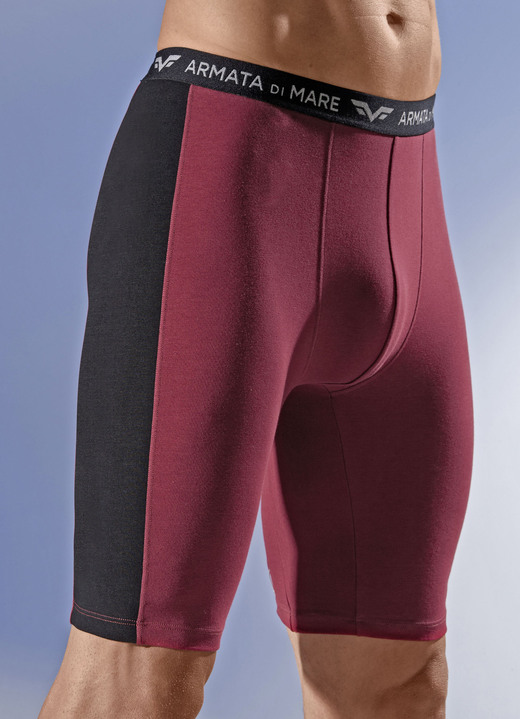 Pants & Boxershorts - Dreierpack Longpants mit Elastikbund, in Größe 004 bis 010, in Farbe 1X BORDEAUX-SCHWARZ, 2X UNI SCHWARZ