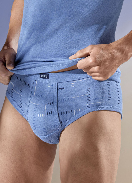 - Viererpack Slips, allover dessiniert, in Größe 005 bis 013, in Farbe 2X JEANSBLAU MELIERT, 2X STEINGRAU MELIERT Ansicht 1