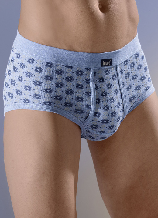 - Viererpack Slips, allover dessiniert, in Größe 005 bis 014, in Farbe 2X JEANSBLAU MELIERT, 2X MARINE Ansicht 1
