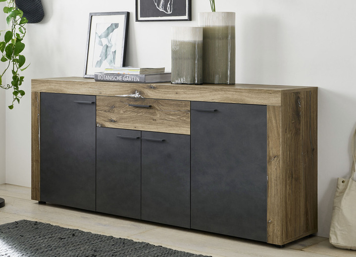 - Sideboard in rustikaler Alteiche-Optik, in Farbe EICHE-GRAU