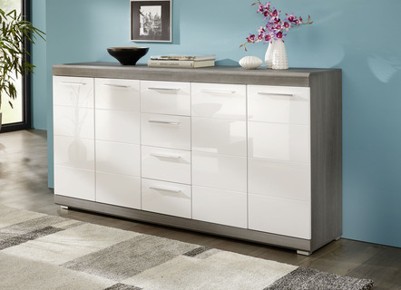 Sideboard mit profilierten MDF-Fronten in Weiß Hochglanz