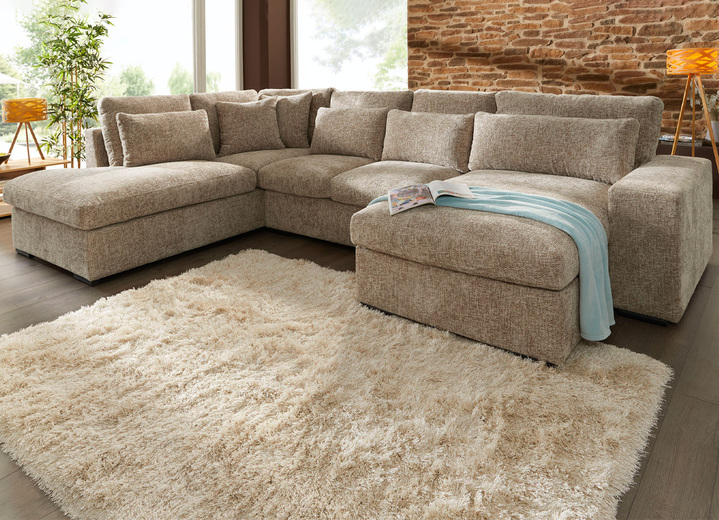 - Polstermöbel mit hochwertigem Stoffbezug, in Farbe TAUPE, in Ausführung Ecksofa mit Longchair, 289x166 cm Ansicht 1