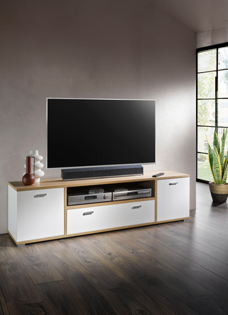 TV- & Hifi-Möbel - Modernes und kombistarkes TV-Lowboard, 2-türig, in Farbe WEISS-SONOMA EICHE HELL
