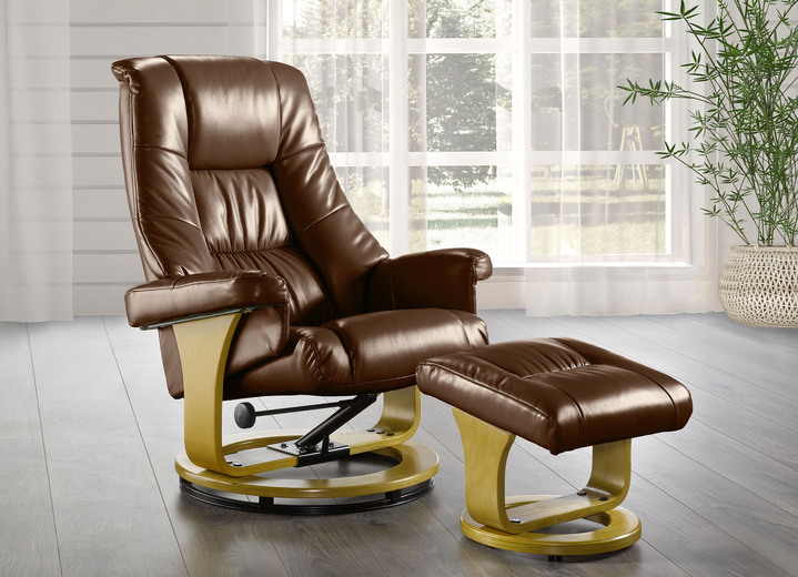- Relaxsessel mit Hocker auf stabilem Holzgrundgestell, in Farbe BRAUN Ansicht 1