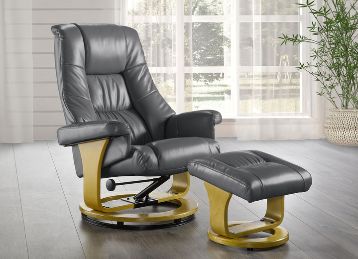 TV-Sessel / Relax-Sessel - Relaxsessel mit Hocker auf stabilem Holzgrundgestell, in Farbe GRAU Ansicht 1