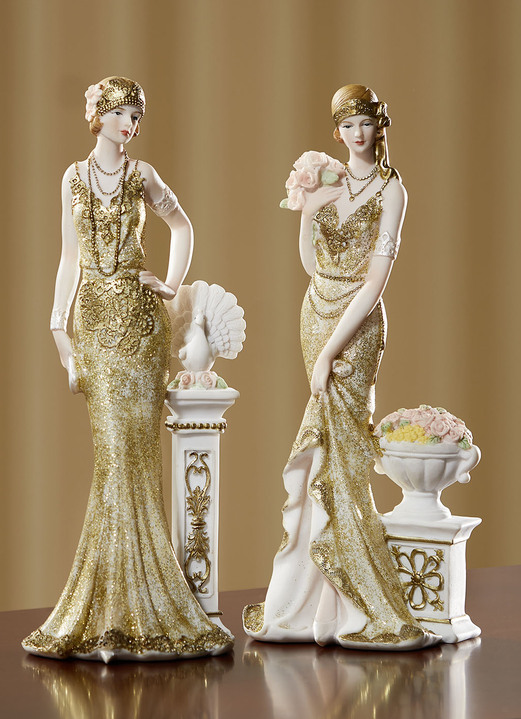 - Deko-Figuren, jedes Stück ein Unikat, in Farbe CREME-GOLD, in Ausführung Dame mit Blumenbouquet Ansicht 2